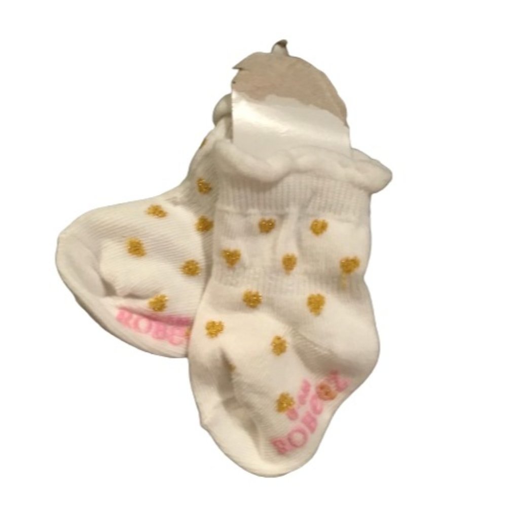 Robeez Baby Girl Socks Gold Glitter Heart White